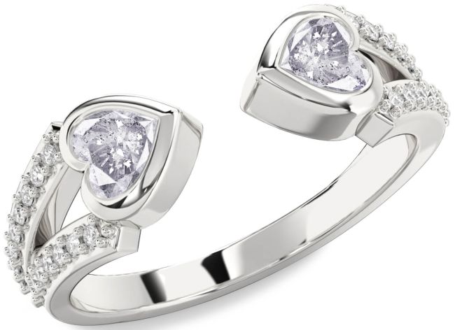 Salt & Pepper Diamond Silver Two Heart Ring