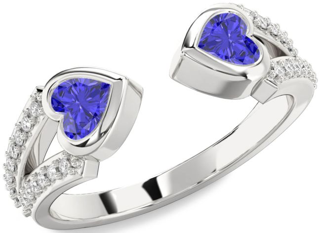 Diamond Tanzanite Silver Two Heart Ring
