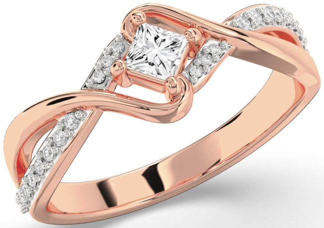 Diamond Rose Gold Silver Princess Promise Ring