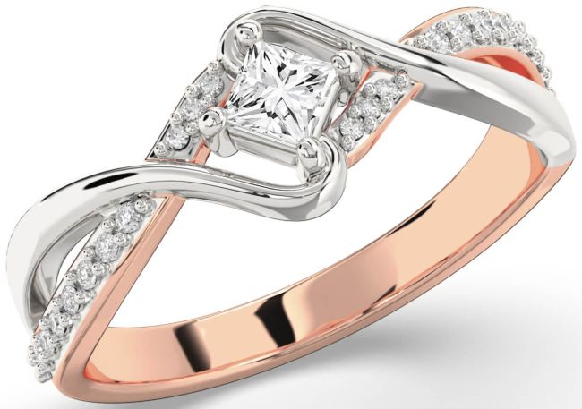 Diamond Rose Gold Silver Princess Promise Ring