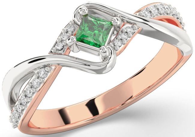 Diamond Emerald White Rose Gold Princess Promise Ring