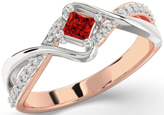 Diamond Ruby Platinum & Rose Gold Princess Promise Ring