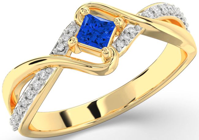 Diamond Blue Sapphire Gold Princess Promise Ring