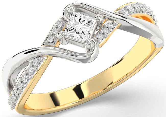 Diamond White Yellow Gold Princess Promise Ring