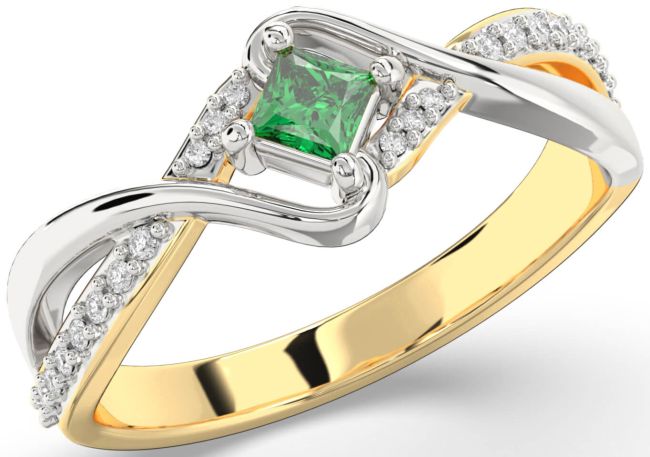 Diamond Emerald Gold Silver Princess Promise Ring