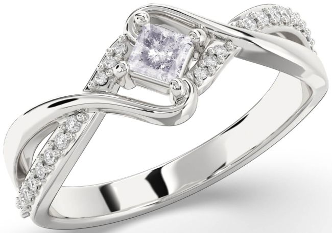 Salt & Pepper Diamond Silver Princess Promise Ring