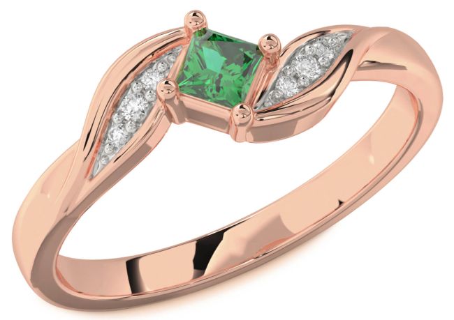 Diamond Emerald Rose Gold Silver Princess Promise Ring