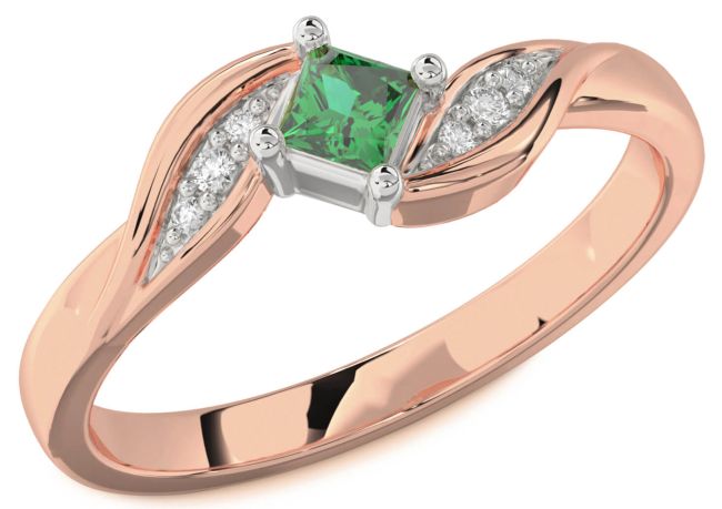 Diamond Emerald Platinum & Rose Gold Princess Promise Ring