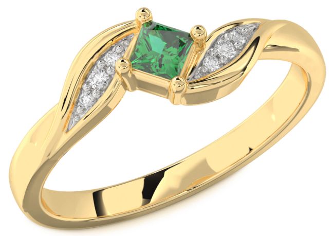 Diamond Emerald Gold Silver Princess Promise Ring