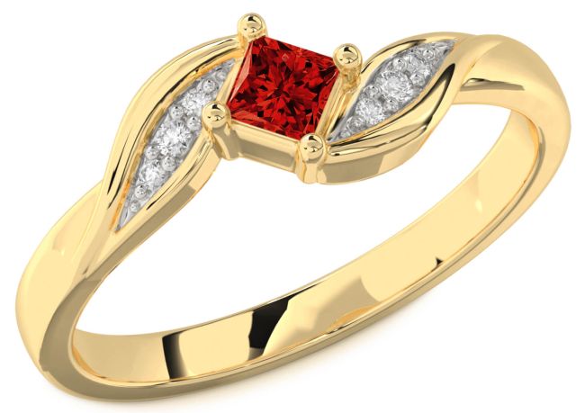 Diamond Ruby Gold Silver Princess Promise Ring