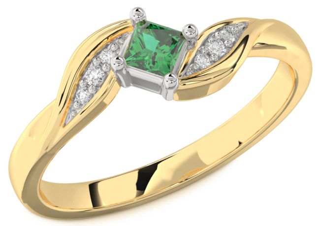 Diamond Emerald Platinum & Yellow Gold Princess Promise Ring