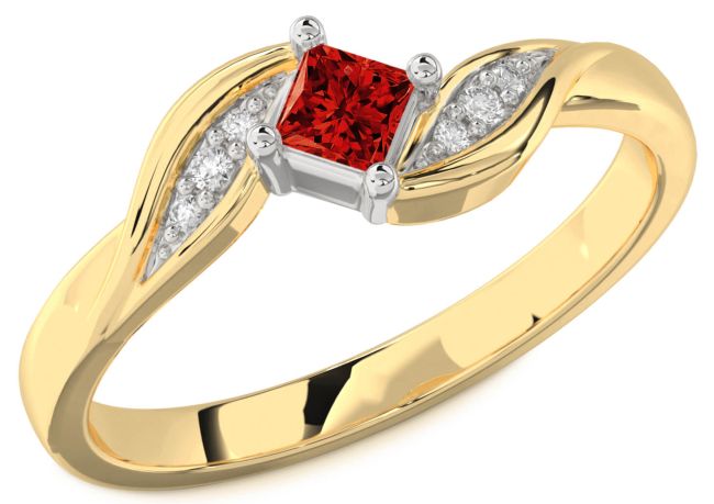 Diamond Ruby White Yellow Gold Princess Promise Ring