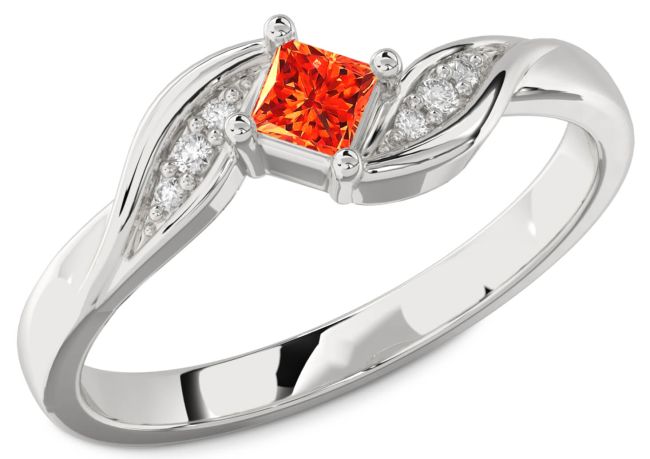 Diamond Fire Opal Silver Princess Promise Ring