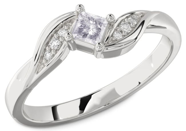 Salt & Pepper Diamond Silver Princess Promise Ring