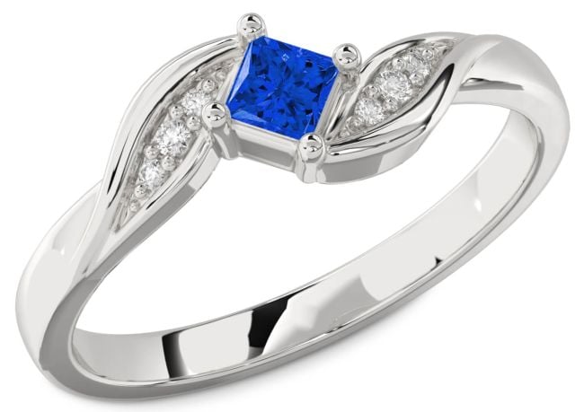 Diamond Blue Sapphire Platinum Princess Promise Ring