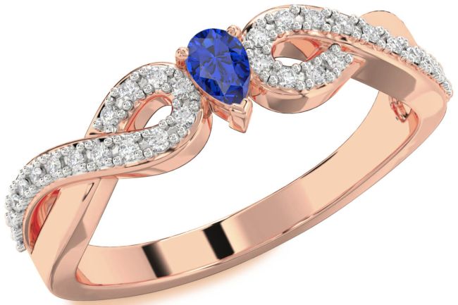Diamond Blue Sapphire Rose Gold Infinity Pear Promise Ring