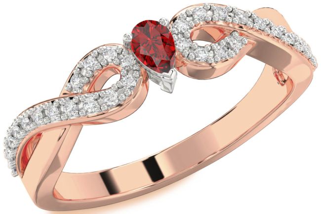 Diamond Ruby White Rose Gold Infinity Pear Promise Ring
