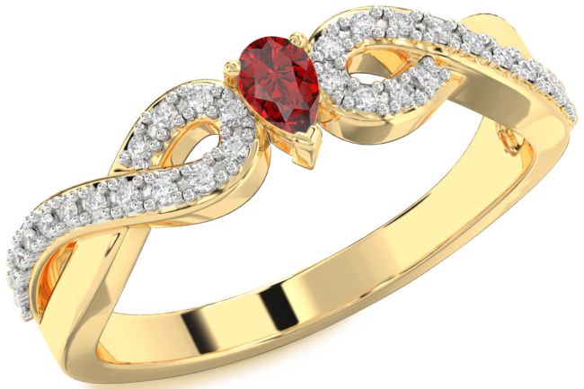 Diamond Ruby Gold Silver Infinity Pear Promise Ring