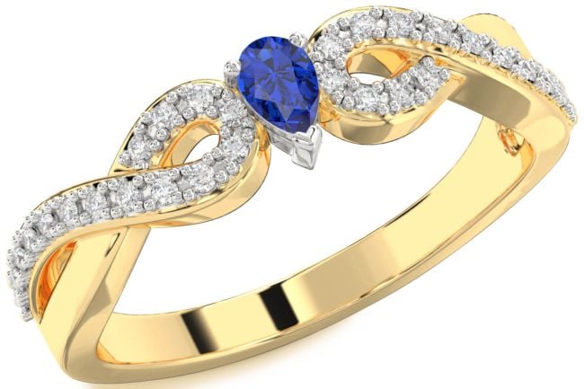 Diamond Blue Sapphire Gold Silver Infinity Pear Promise Ring
