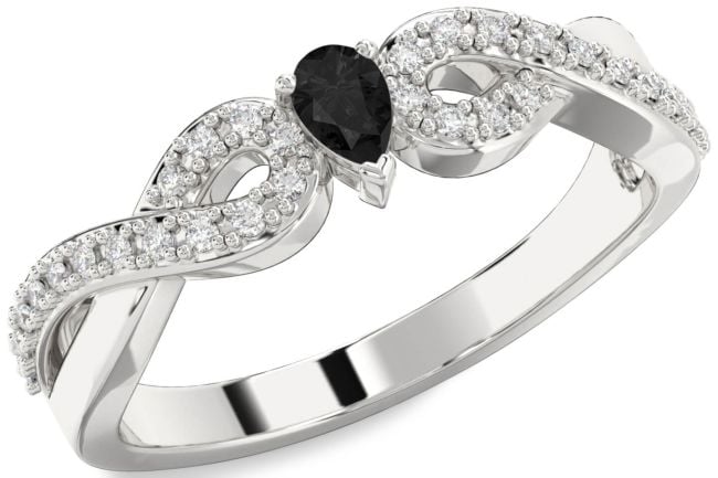 Black Diamond Silver Infinity Pear Promise Ring