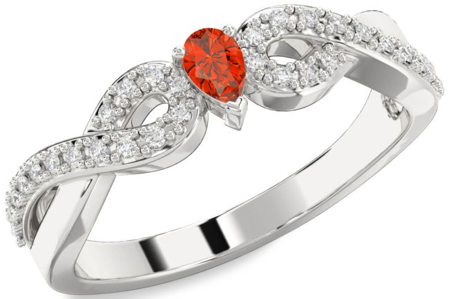 Diamond Fire Opal Silver Infinity Pear Promise Ring