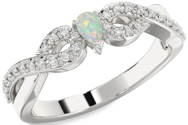 Diamond Opal Silver Infinity Pear Promise Ring