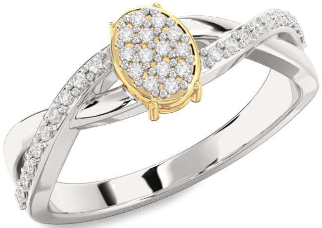 Diamond White Yellow Gold Knot Round Promise Ring
