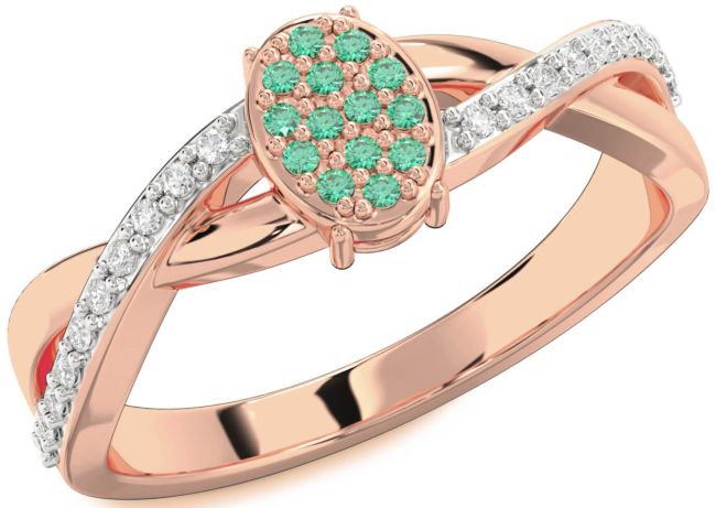 Diamond Emerald Rose Gold Silver Knot Round Promise Ring