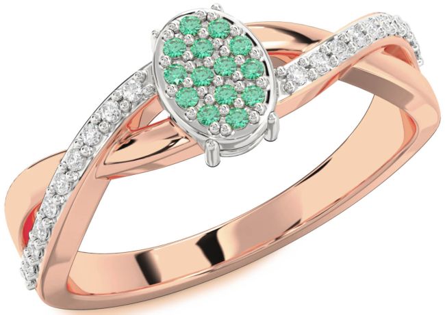 Diamond Emerald Platinum & Rose Gold Knot Round Promise Ring