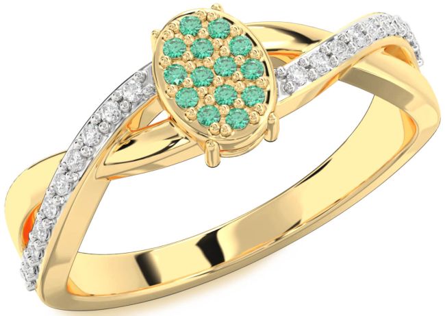 Diamond Emerald Gold Knot Round Promise Ring
