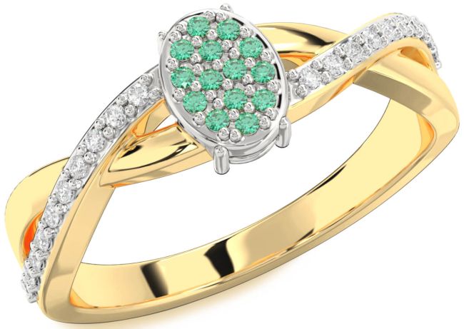 Diamond Emerald White Yellow Gold Knot Round Promise Ring
