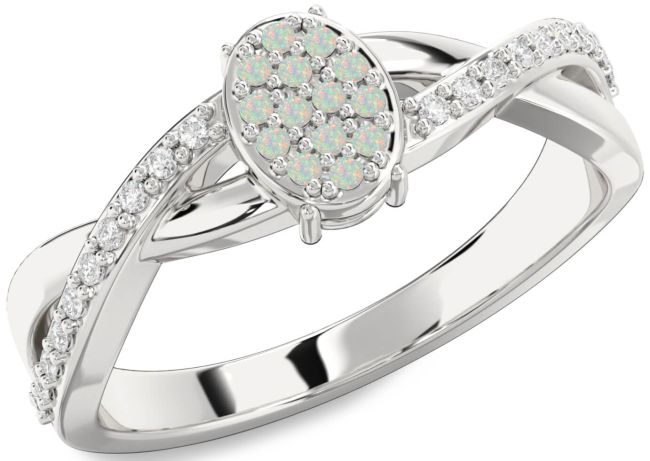 Diamond Opal Silver Knot Round Promise Ring