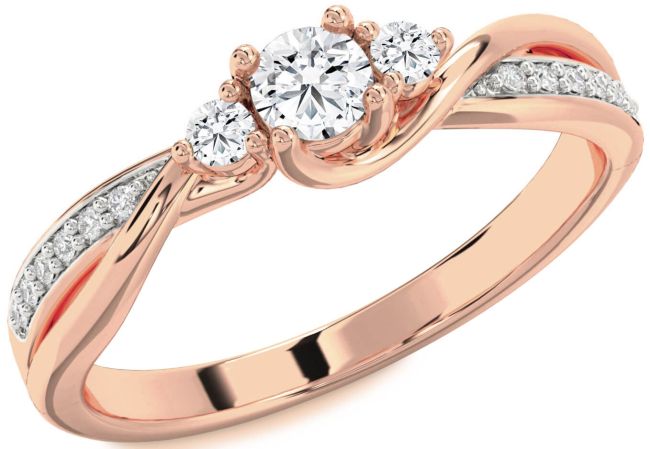Diamond Rose Gold Round Three Stone Engagement Ring