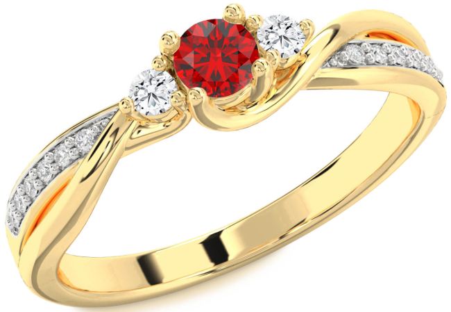 Diamond Ruby Gold Silver Round Three Stone Engagement Ring