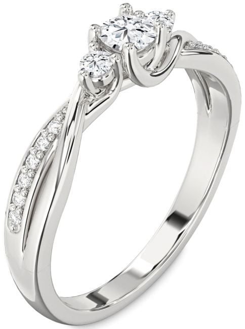 Lab Diamond Silver Round Three Stone Engagement Ring