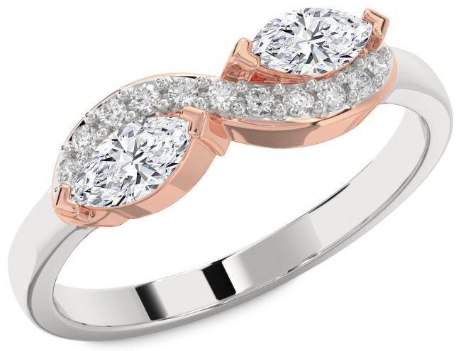 Diamond Silver & 10K Rose Gold Infinity Marquise Two Stone Ring