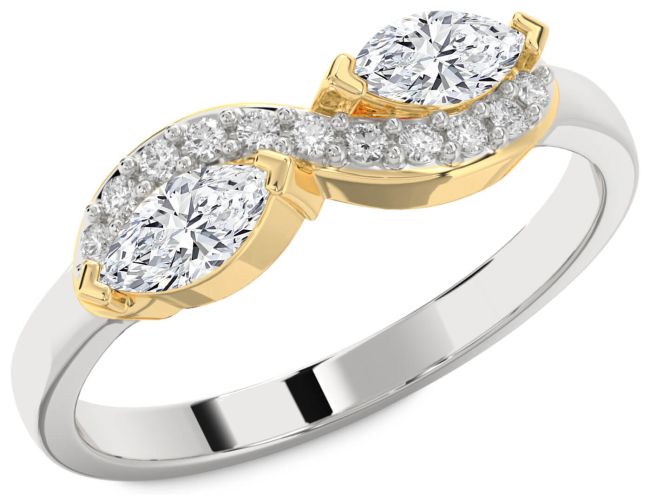 Diamond Silver & 10K gold Infinity Marquise Two Stone Ring