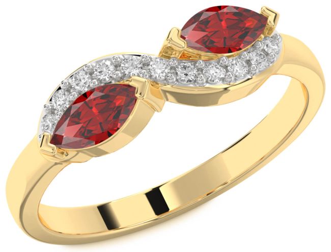 Diamond Ruby Gold Infinity Marquise Two Stone Birthstone Ring
