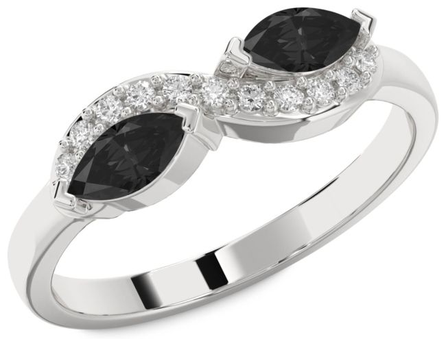 Black Diamond Silver Infinity Marquise Two Stone Ring
