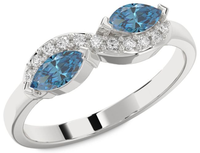 Blue Diamond Silver Infinity Marquise Two Stone Ring