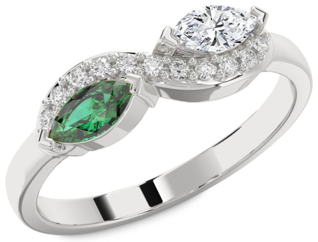 Diamond Silver Infinity Marquise Two Stone Promise Ring