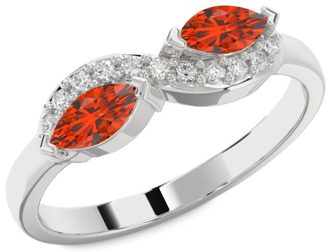 Diamond Fire Opal Silver Infinity Marquise Two Stone Ring