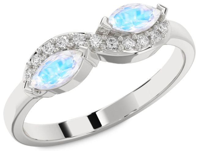 Diamond Moonstone Silver Infinity Marquise Two Stone Ring
