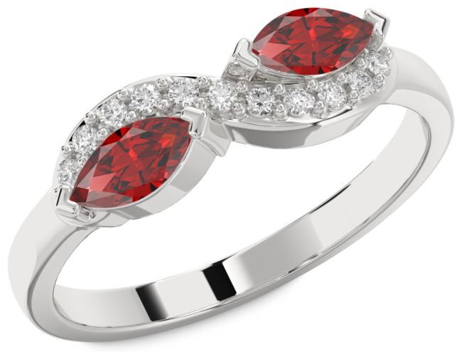 Diamond Ruby Silver Infinity Marquise Two Stone Birthstone Ring