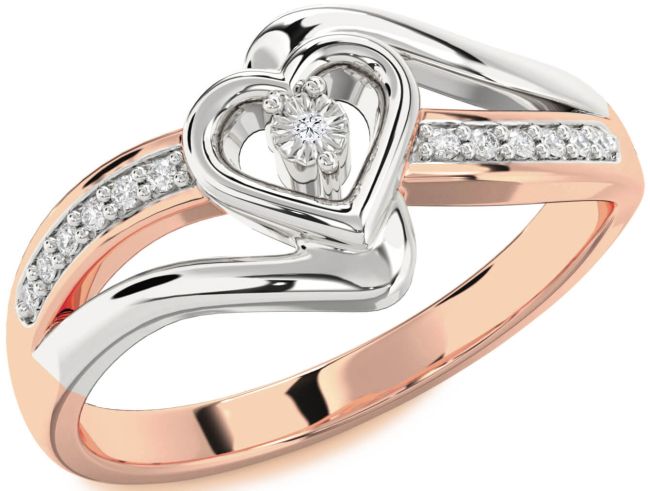Diamond Rose Gold Silver Heart Promise Ring