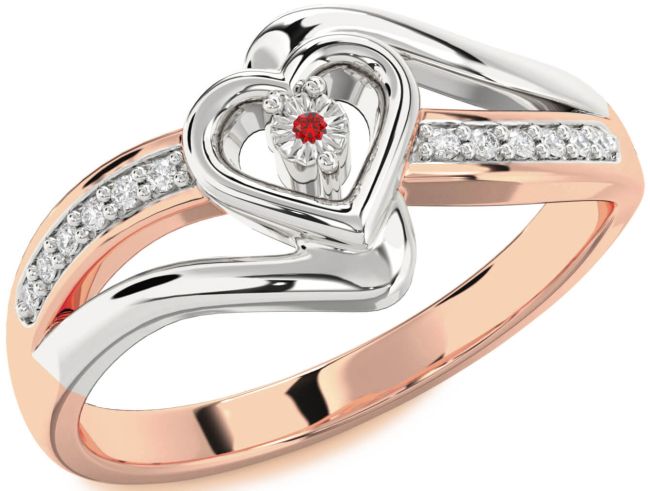Diamond Ruby Platinum & Rose Gold Heart Promise Ring