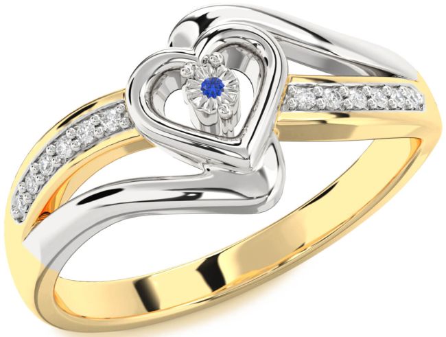 Diamond Blue Sapphire Gold Silver Heart Promise Ring