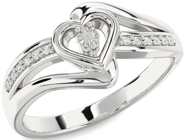 Diamond Opal Silver Heart Promise Ring