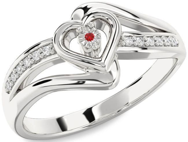Diamond Ruby Silver Heart Promise Ring