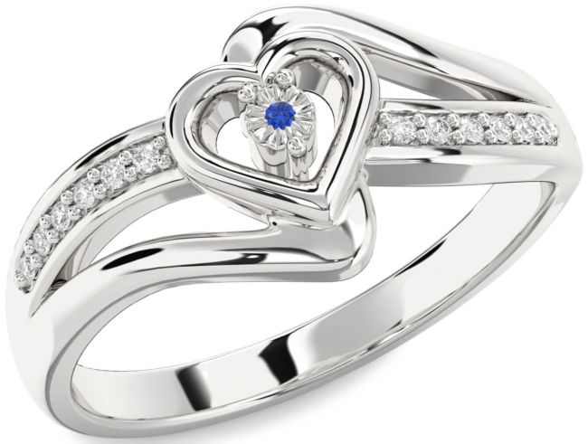 Diamond Blue Sapphire White Gold Heart Promise Ring